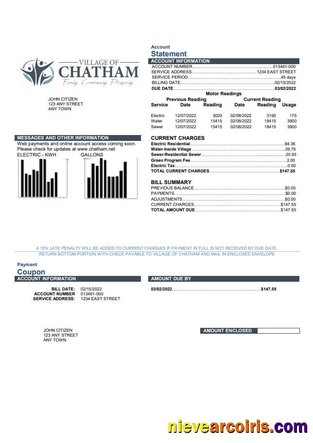 USA Village of Chatham utility bill